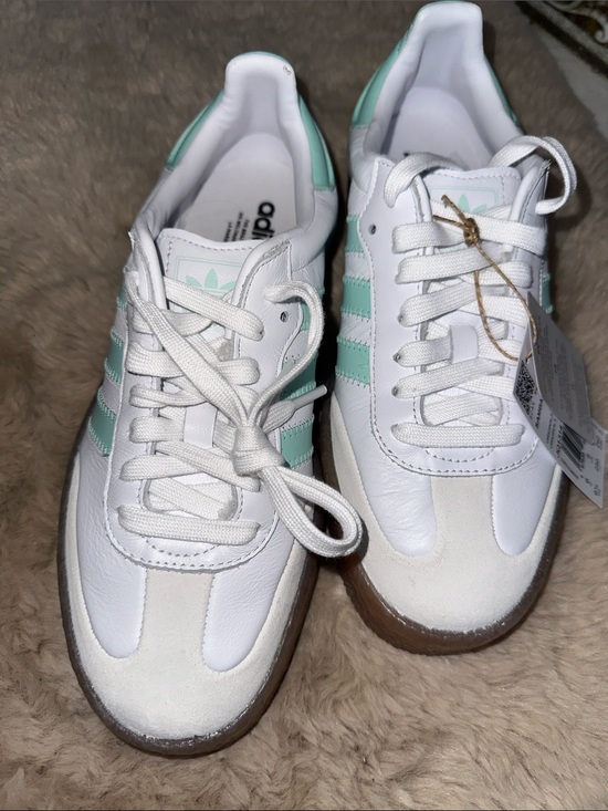 adidas Shoes - adidas White Sneakers with Mint Green Stripes and Gum Sole